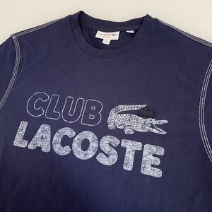 Lacoste Men's Vintage Print Organic Cotton Navy T-Shirt Small Contrast Trim NWOT